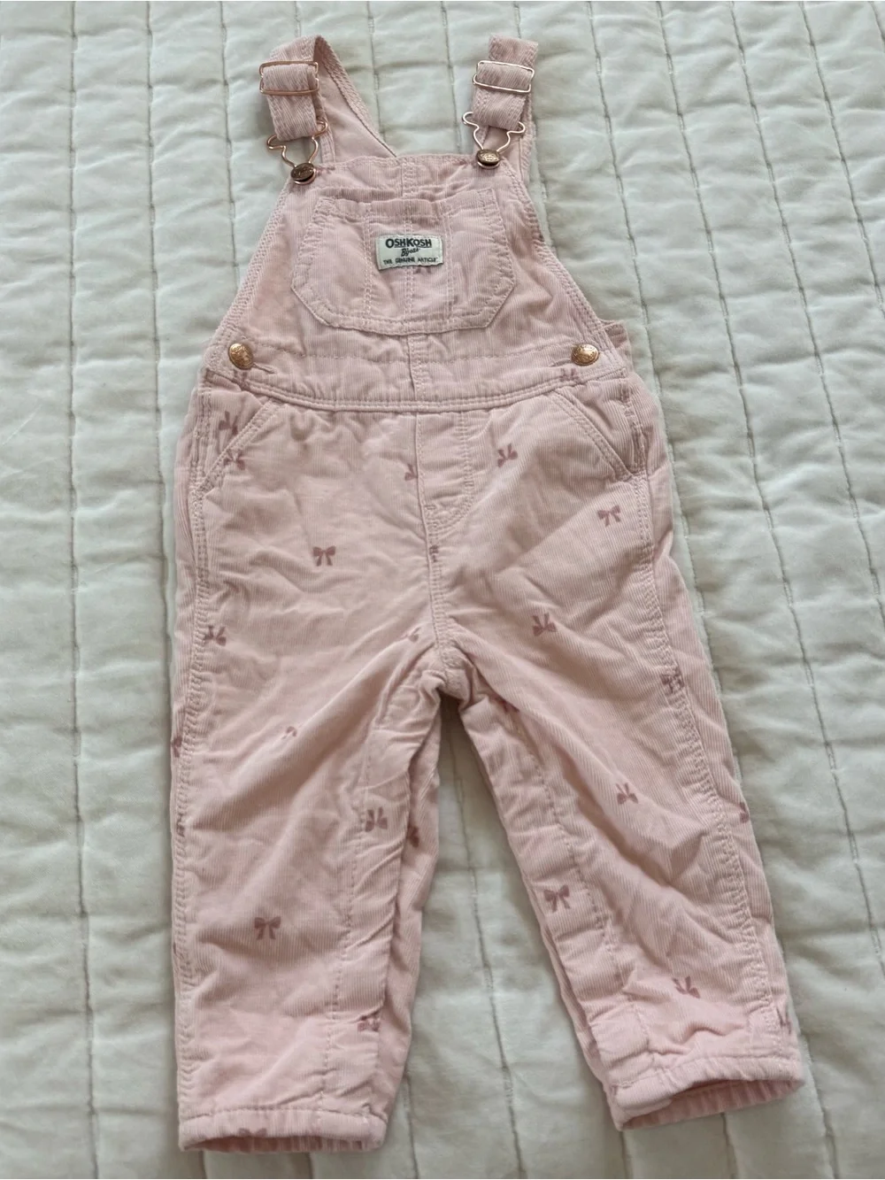 OSHKOSH Baby Girl Bow Print Corduroy Overalls Pink size 12M